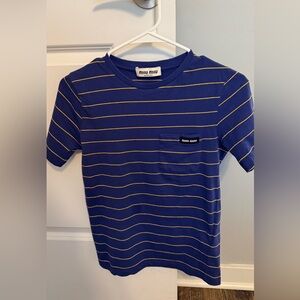 Miu Miu Navy Tee with Yellow Stripes